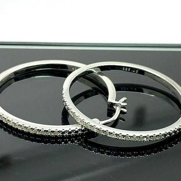 Jewelry - Hoops Earrings Diamond Accent Sterling Silver 29mm